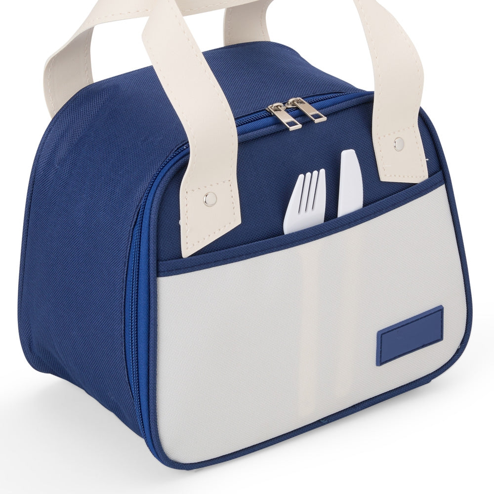 Bolsa térmica Fresh 5L azul e branca com alças reforçadas e bolso frontal - POC.case
