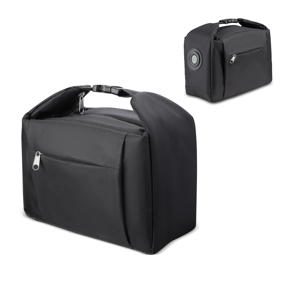 Bolsa térmica Box 6L preta com termômetro digital integrado e bolso frontal - POC.case
