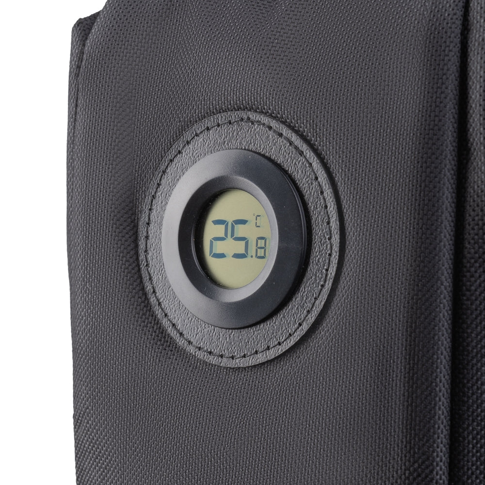 Bolsa térmica Box 6L preta com termômetro digital integrado e bolso frontal - POC.case

