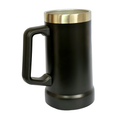 Caneca de chopp térmica em aço inox 709ml preta com alça e borda dourada